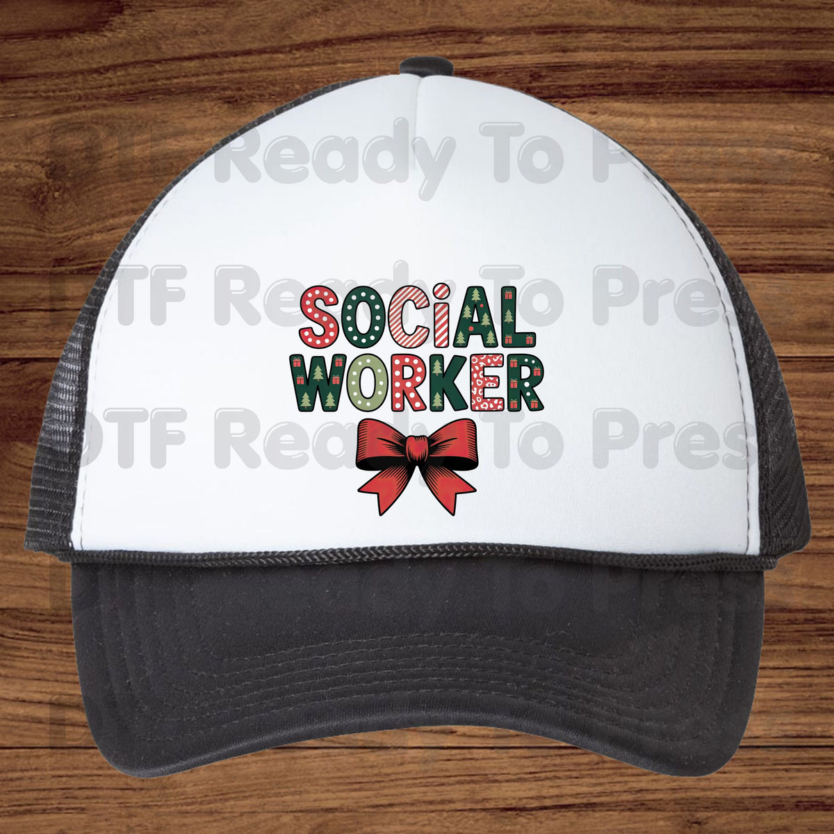 Christmas Social Worker DTF Transfers, Holiday Social Work Red Bow Pattern Ready to Press