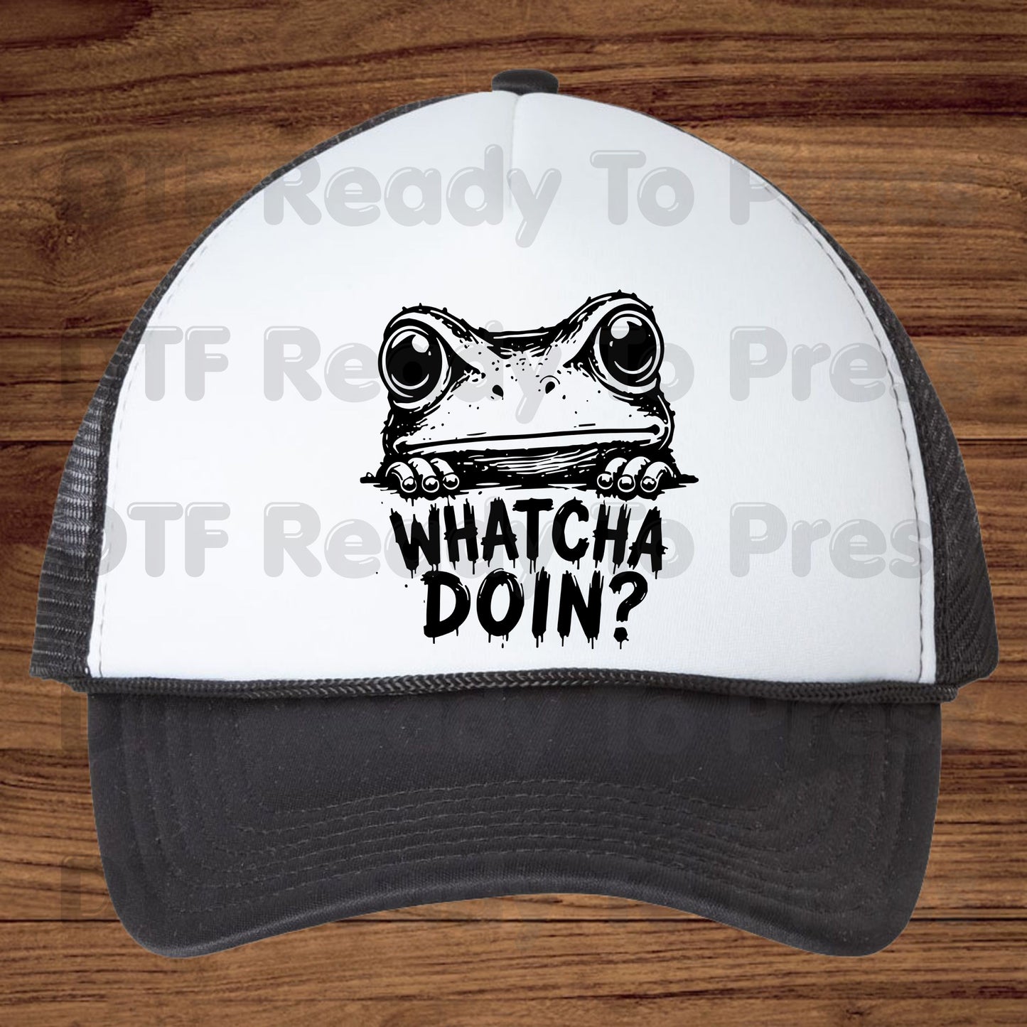 Whatcha Doin Frog DTF Transfers, Funny Peeking Frog Black and White Ready to Press
