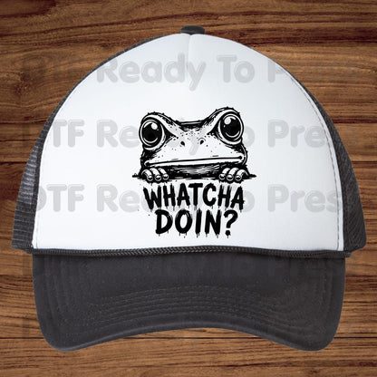 Whatcha Doin Frog DTF Transfers, Funny Peeking Frog Black and White Ready to Press