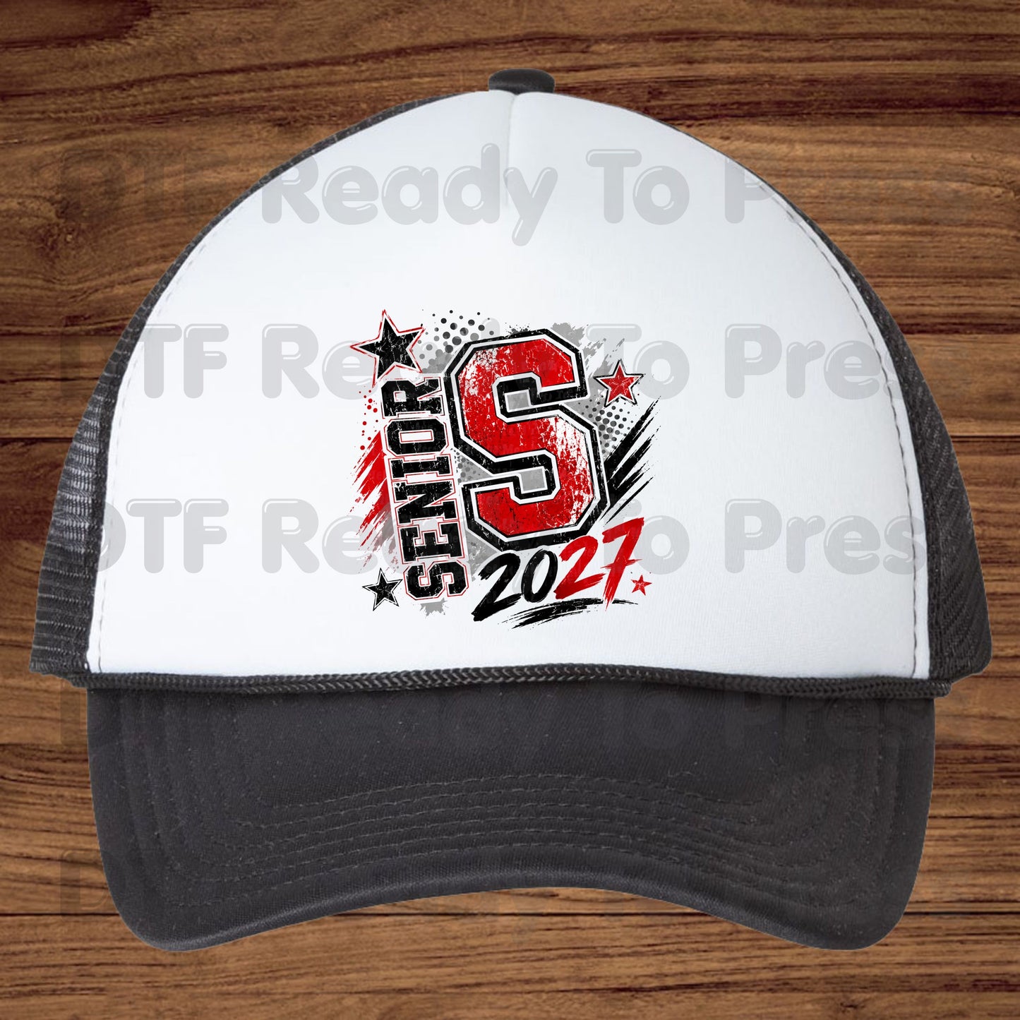 Senior 2027 DTF Transfers, Class of 2027 Red Black Distressed Letter Graduation Ready to Press