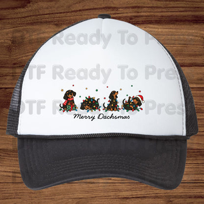 Merry Dachsmas DTF Transfers, Dachshund Dogs Christmas Lights Funny Holiday Ready to Press