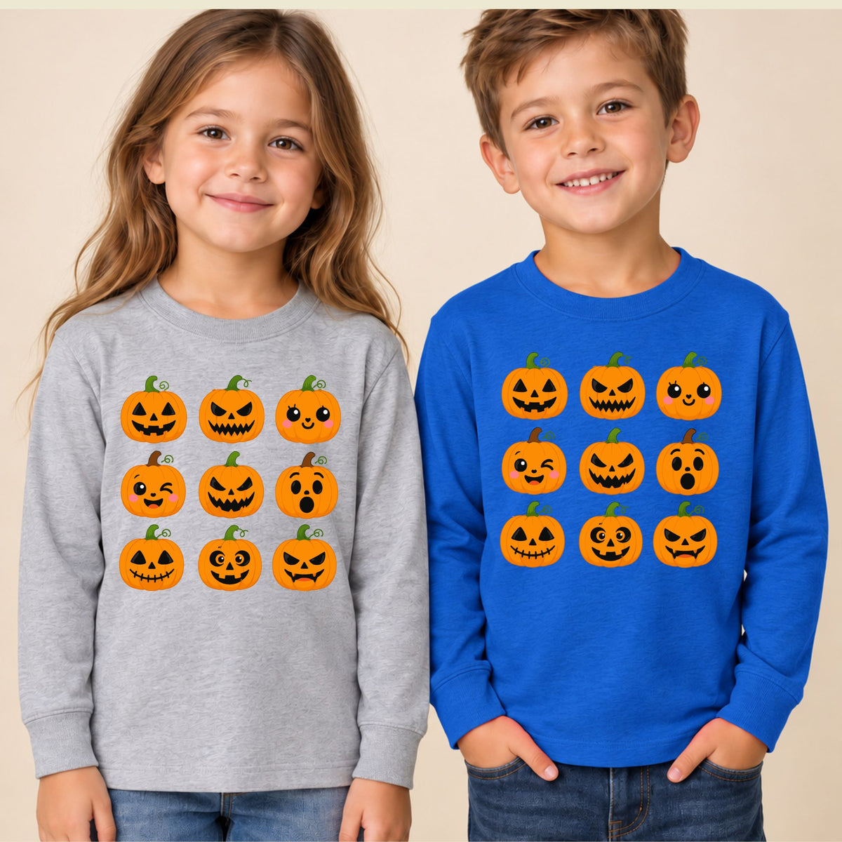 Pumpkin Faces Halloween T-Shirt for Toddler and Kids