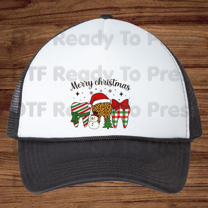 Merry Christmas Dental Teeth DTF Transfers, Dentist Holiday Leopard Plaid Dental Ready to Press