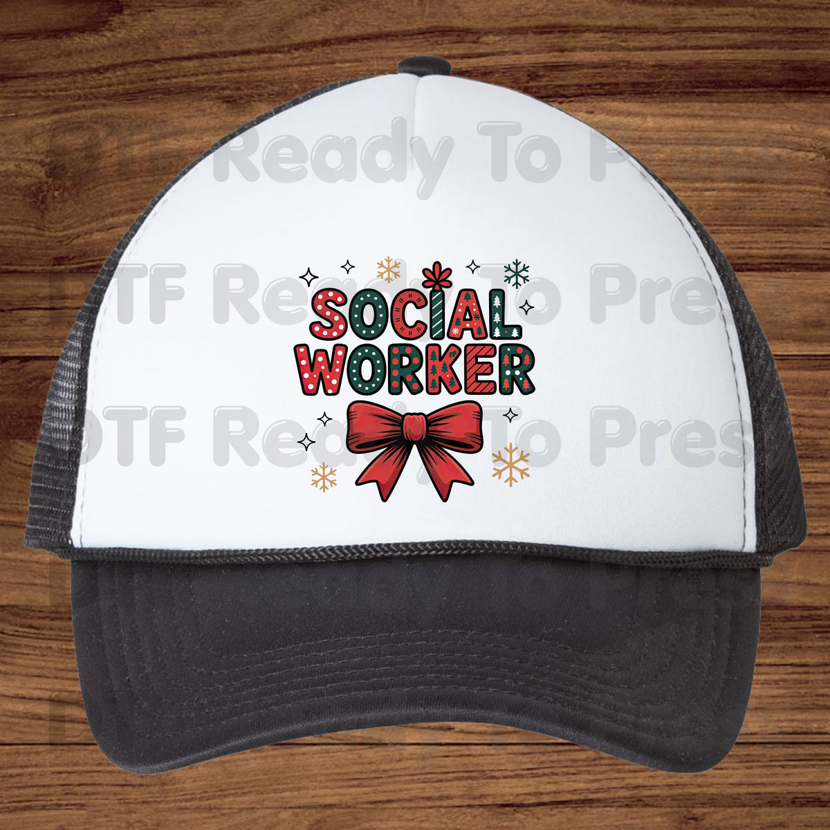 Christmas Social Worker Bow DTF Transfers, Community Snowflake Polka Dot Holiday Ready to Press