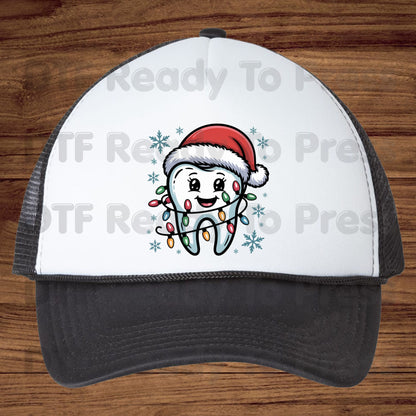 Christmas Cute Dental Tooth DTF Transfers, Dentist Hygienist Santa Holiday Lights Ready to Press