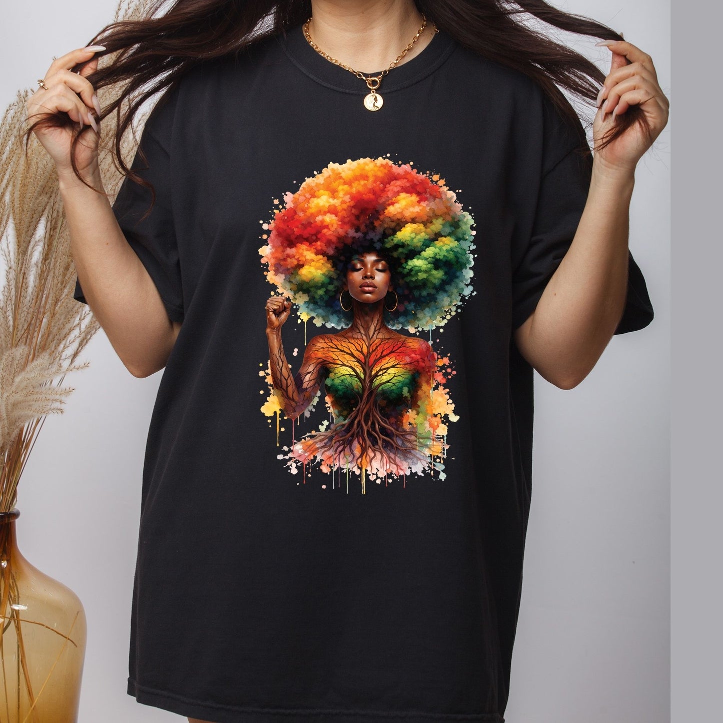 Afro Woman Tree DTF Transfer