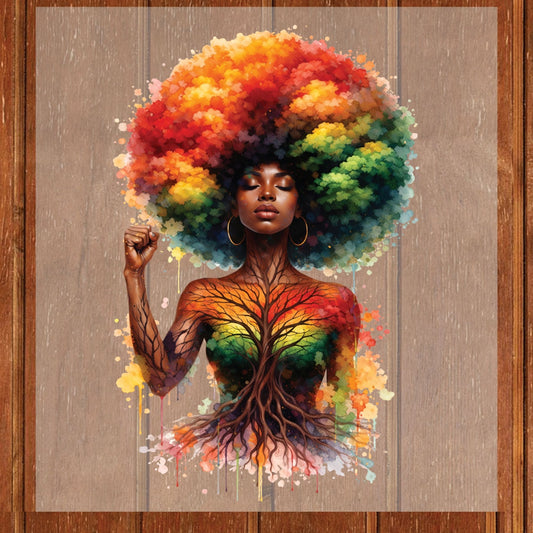 Afro Woman Tree DTF Transfer Ready To Press Black History Month Heat Transfer For Shirts Afrocentric UV Sticker Prints