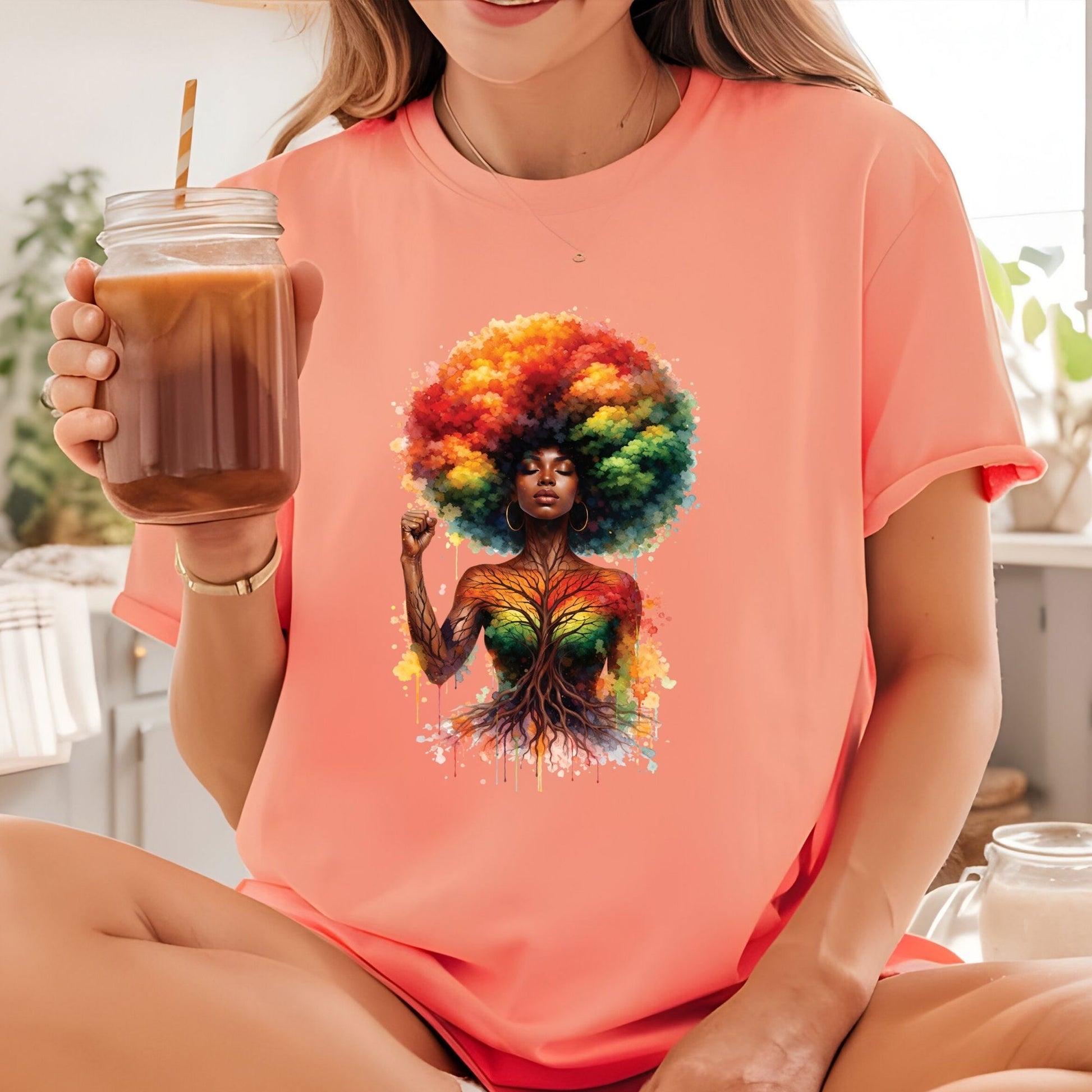 Afro Woman Tree DTF Transfer Ready To Press Black History Month Heat Transfer For Shirts Afrocentric UV Sticker Prints