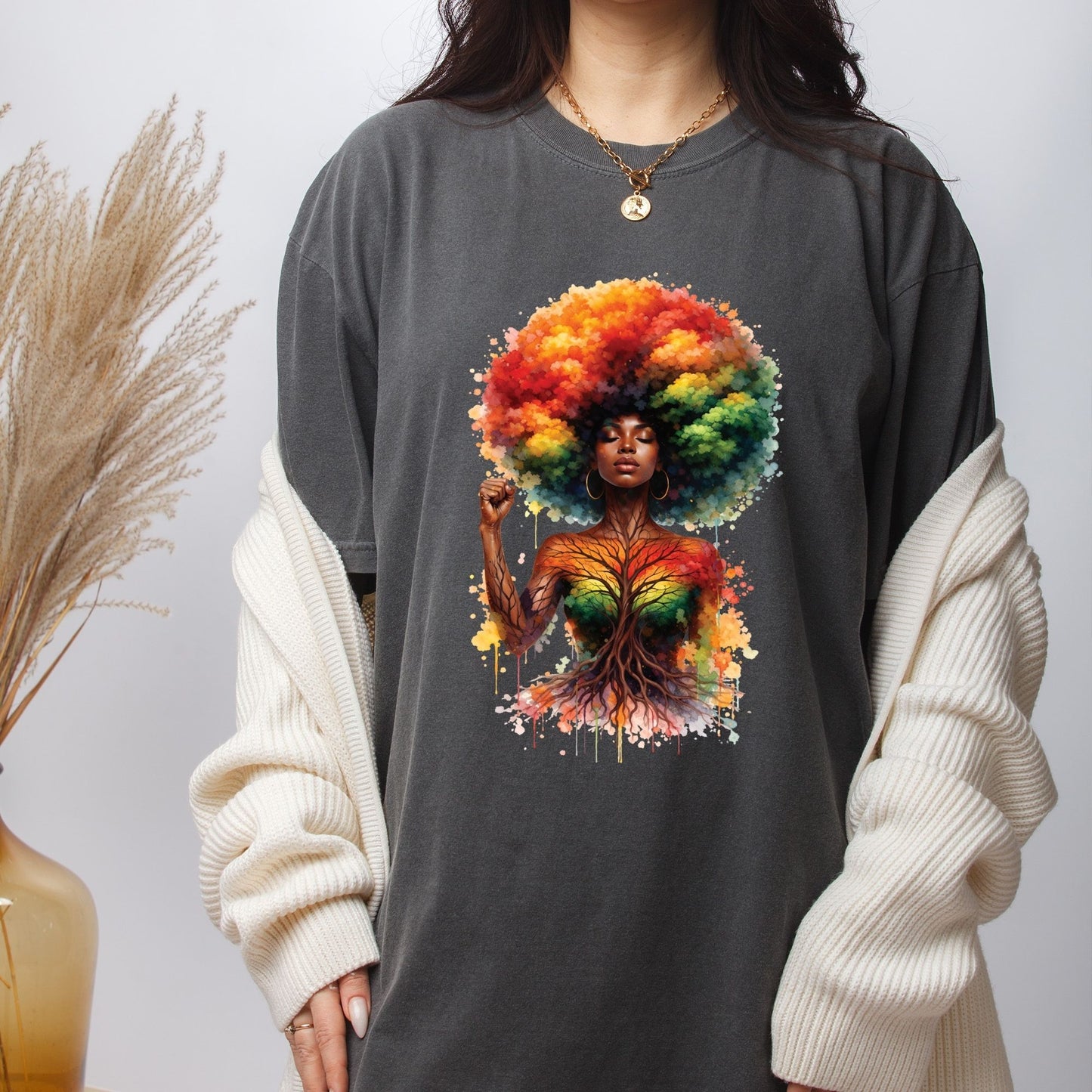 Afro Woman Tree DTF Transfer