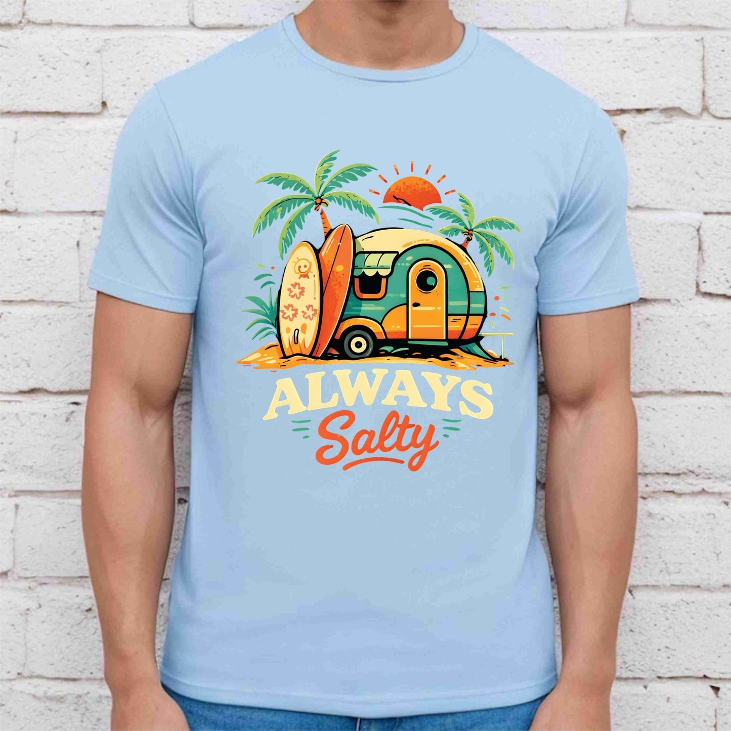 Always Salty Beach Camper DTF Transfer Ready to Press Summer Vacation UV DTF Sticker Retro Surfboard Heat Transfer for Shirts