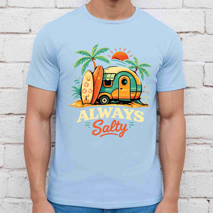 Always Salty Beach Camper DTF Transfer Ready to Press Summer Vacation UV DTF Sticker Retro Surfboard Heat Transfer for Shirts