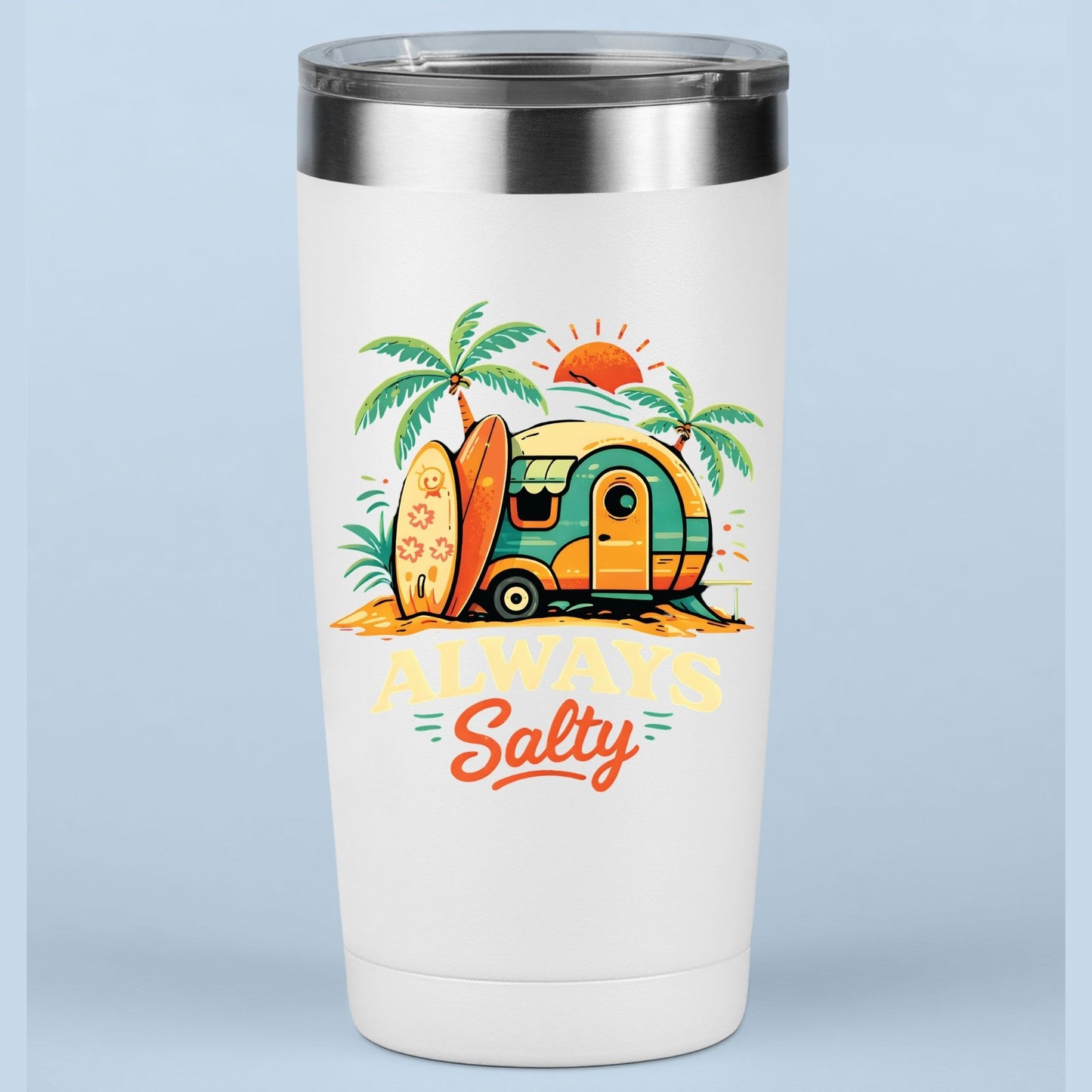 Always Salty Beach Camper DTF Transfer Ready to Press Summer Vacation UV DTF Sticker Retro Surfboard Heat Transfer for Shirts