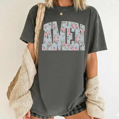 Amen Pearls Easter Floral Comfort Colors T Shirt Wildflower Bible Verse Tees Jesus Faith Apparel Tank Top Religious Long Sleeve Gifts