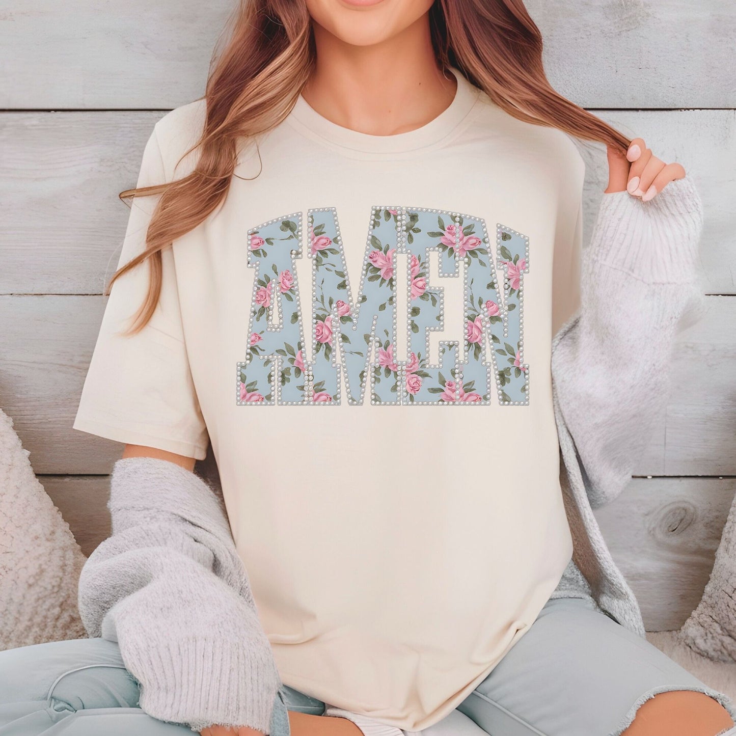 Amen Pearls Easter Floral DTF Transfer Ready to Press
