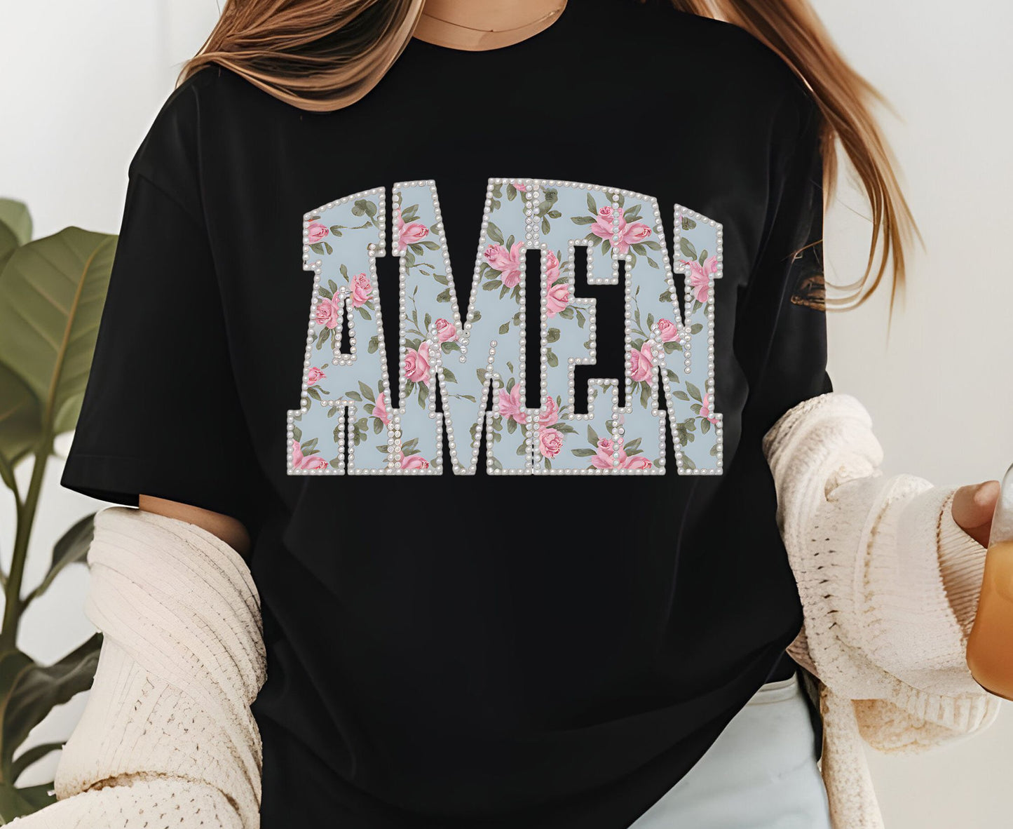 Amen T Shirt Christian Floral Tee Shabby Chic Rose Faith Shirt Adult Youth Toddler Baby Religious Gift Aesthetic Christian Women Shirt