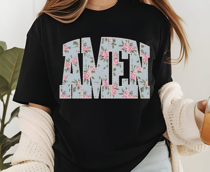Amen T Shirt Christian Floral Tee Shabby Chic Rose Faith Shirt Adult Youth Toddler Baby Religious Gift Aesthetic Christian Women Shirt