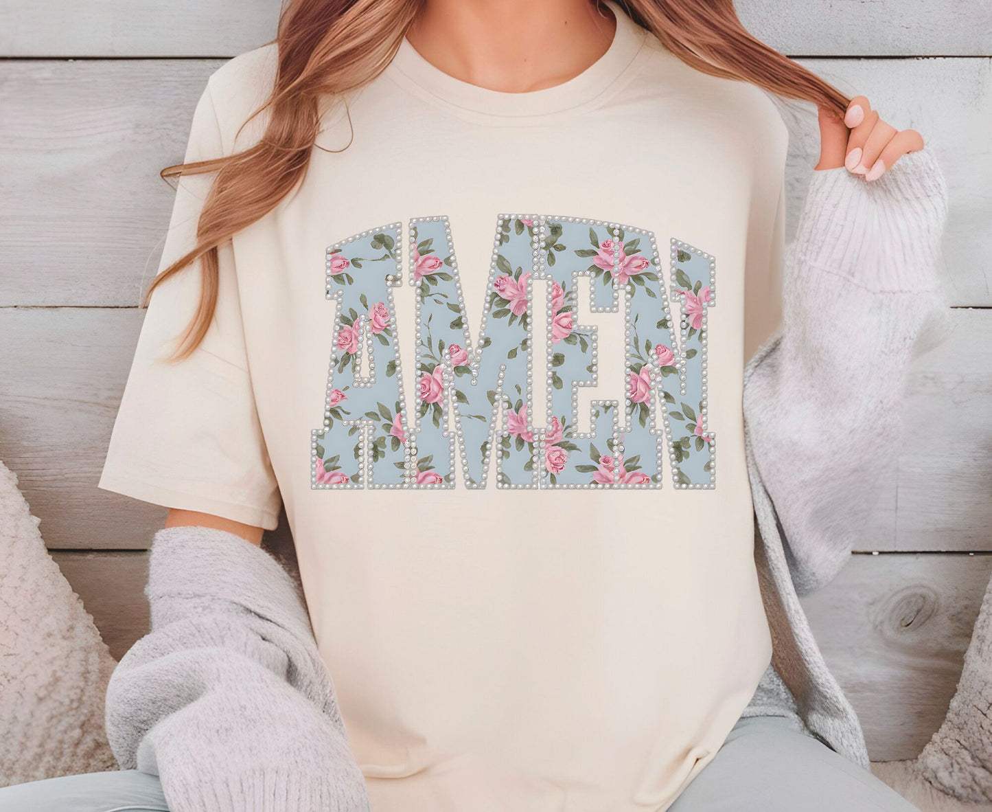 Amen T Shirt Christian Floral Tee Shabby Chic Rose Faith Shirt Adult Youth Toddler Baby Religious Gift Aesthetic Christian Women Shirt