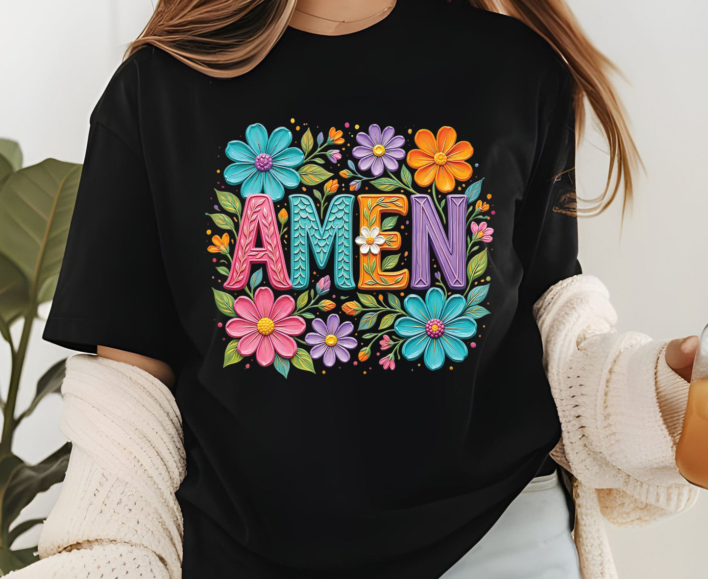 Amen T Shirt Christian Wildflower Tee Religious Floral Shirt Colorful Faith Gift For Her Adult Youth Toddler Baby Spiritual Church Outfit