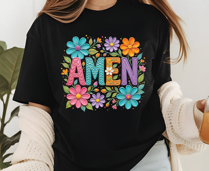 Amen T Shirt Christian Wildflower Tee Religious Floral Shirt Colorful Faith Gift For Her Adult Youth Toddler Baby Spiritual Church Outfit