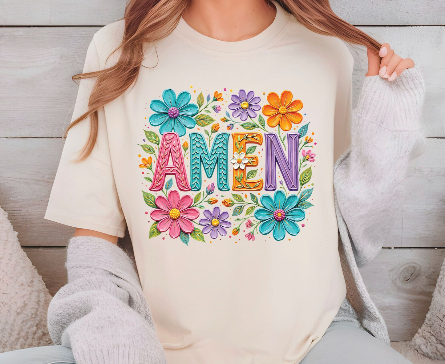 Amen T Shirt Christian Wildflower Tee Religious Floral Shirt Colorful Faith Gift For Her Adult Youth Toddler Baby Spiritual Church Outfit