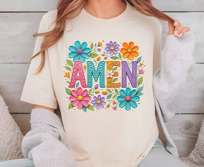 Amen T Shirt Christian Wildflower Tee Religious Floral Shirt Colorful Faith Gift For Her Adult Youth Toddler Baby Spiritual Church Outfit