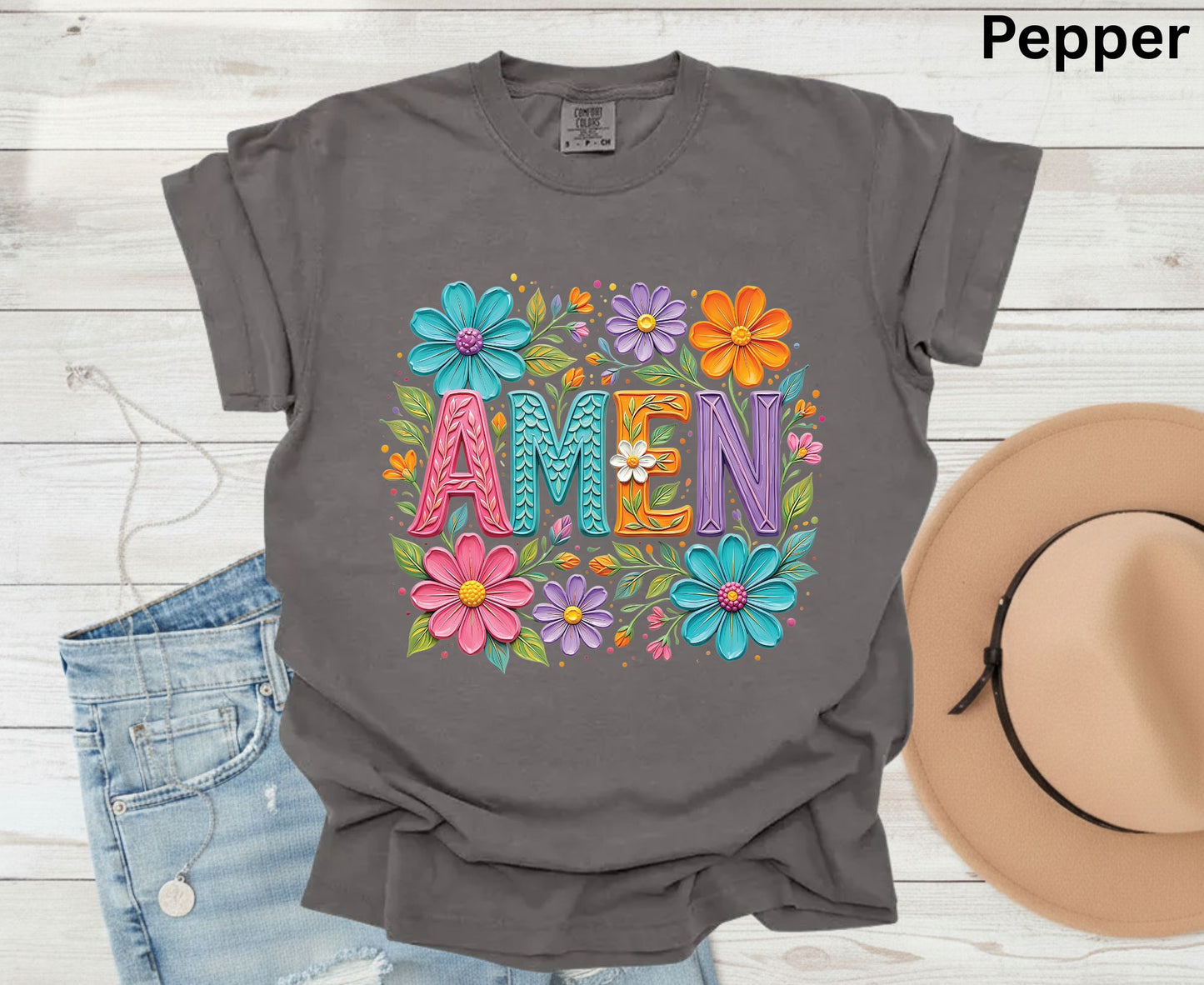 Amen T Shirt Christian Wildflower Tee Religious Floral Shirt Colorful Faith Gift For Her Adult Youth Toddler Baby Spiritual Church Outfit