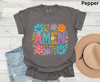 Amen T Shirt Christian Wildflower Tee Religious Floral Shirt Colorful Faith Gift For Her Adult Youth Toddler Baby Spiritual Church Outfit