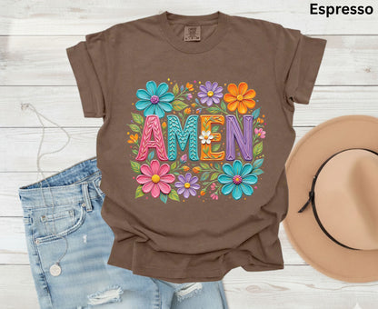 Amen T Shirt Christian Wildflower Tee Religious Floral Shirt Colorful Faith Gift For Her Adult Youth Toddler Baby Spiritual Church Outfit