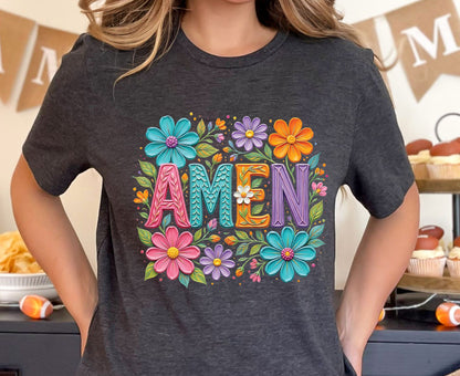 Amen T Shirt Christian Wildflower Tee Religious Floral Shirt Colorful Faith Gift For Her Adult Youth Toddler Baby Spiritual Church Outfit