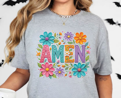 Amen T Shirt Christian Wildflower Tee Religious Floral Shirt Colorful Faith Gift For Her Adult Youth Toddler Baby Spiritual Church Outfit