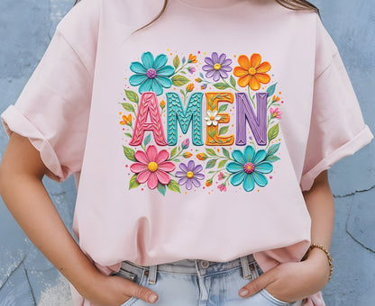 Amen T Shirt Christian Wildflower Tee Religious Floral Shirt Colorful Faith Gift For Her Adult Youth Toddler Baby Spiritual Church Outfit