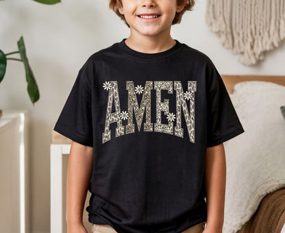 Amen T Shirt Leopard Print Christian Tee Daisy Floral Faith Shirt Adult Youth Toddler Baby Religious Gift Cheetah Print Aesthetic Women Tee