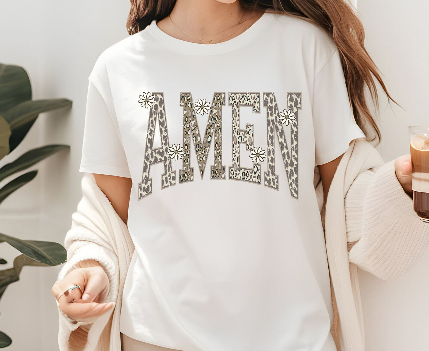 Amen T Shirt Leopard Print Christian Tee Daisy Floral Faith Shirt Adult Youth Toddler Baby Religious Gift Cheetah Print Aesthetic Women Tee