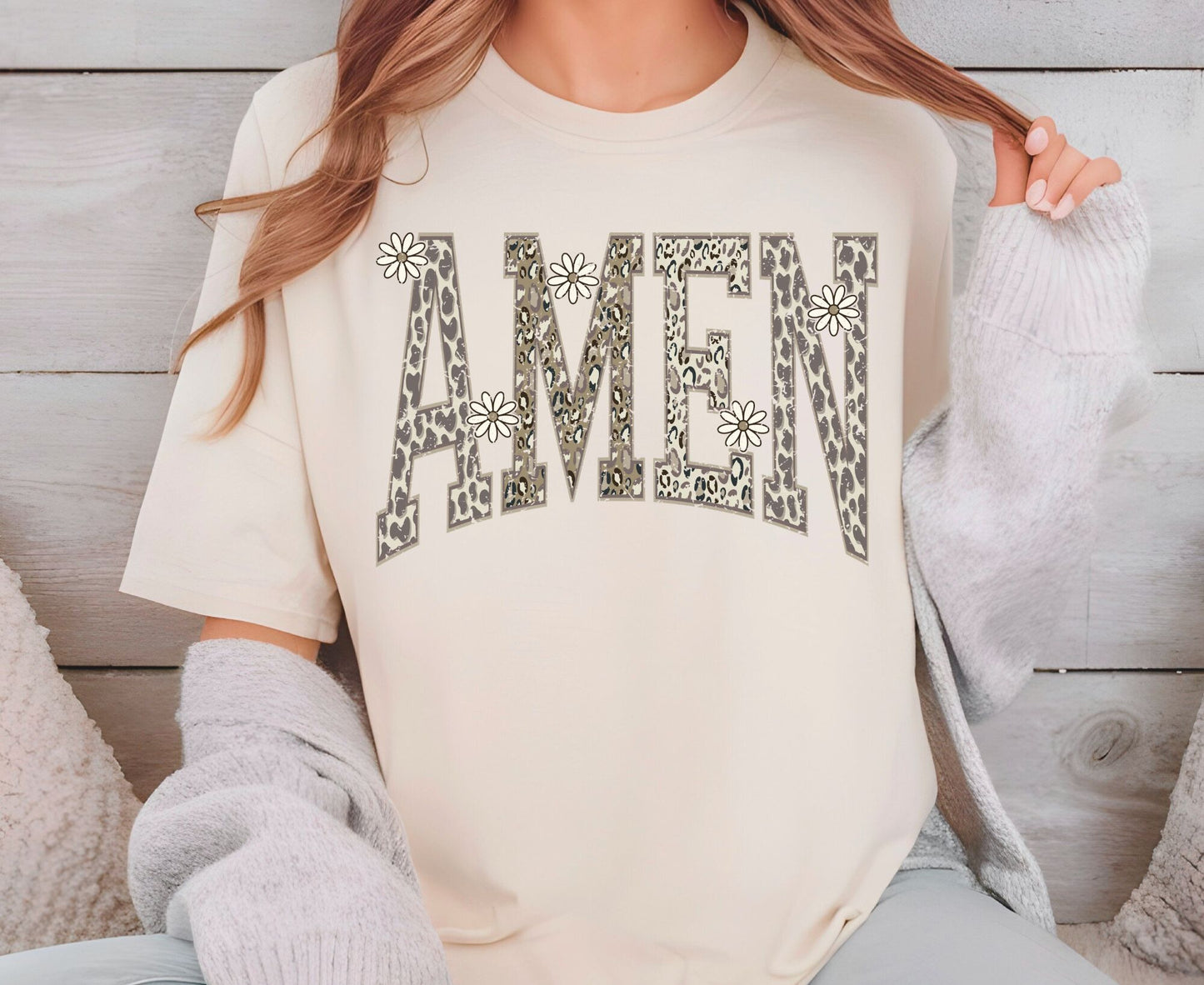 Amen T Shirt Leopard Print Christian Tee Daisy Floral Faith Shirt Adult Youth Toddler Baby Religious Gift Cheetah Print Aesthetic Women Tee