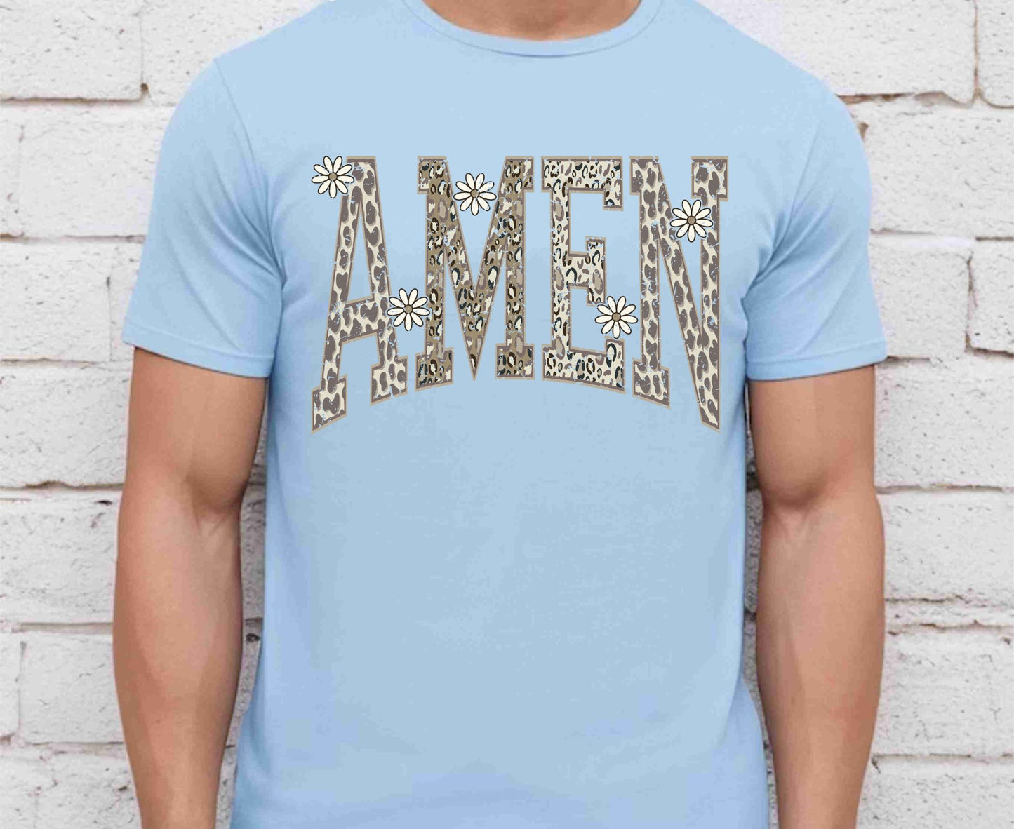Amen T Shirt Leopard Print Christian Tee Daisy Floral Faith Shirt Adult Youth Toddler Baby Religious Gift Cheetah Print Aesthetic Women Tee