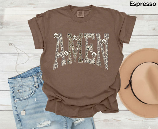 Amen T Shirt Leopard Print Christian Tee Daisy Floral Faith Shirt Adult Youth Toddler Baby Religious Gift Cheetah Print Aesthetic Women Tee