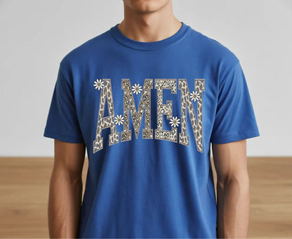 Amen T Shirt Leopard Print Christian Tee Daisy Floral Faith Shirt Adult Youth Toddler Baby Religious Gift Cheetah Print Aesthetic Women Tee