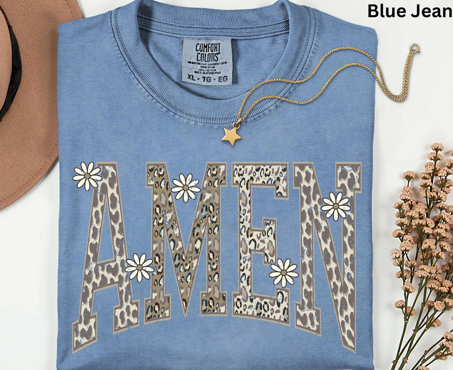 Amen T Shirt Leopard Print Christian Tee Daisy Floral Faith Shirt Adult Youth Toddler Baby Religious Gift Cheetah Print Aesthetic Women Tee