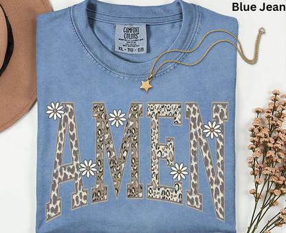Amen T Shirt Leopard Print Christian Tee Daisy Floral Faith Shirt Adult Youth Toddler Baby Religious Gift Cheetah Print Aesthetic Women Tee