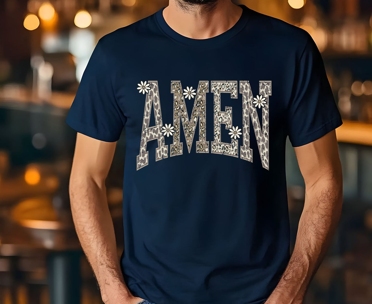 Amen T Shirt Leopard Print Christian Tee Daisy Floral Faith Shirt Adult Youth Toddler Baby Religious Gift Cheetah Print Aesthetic Women Tee