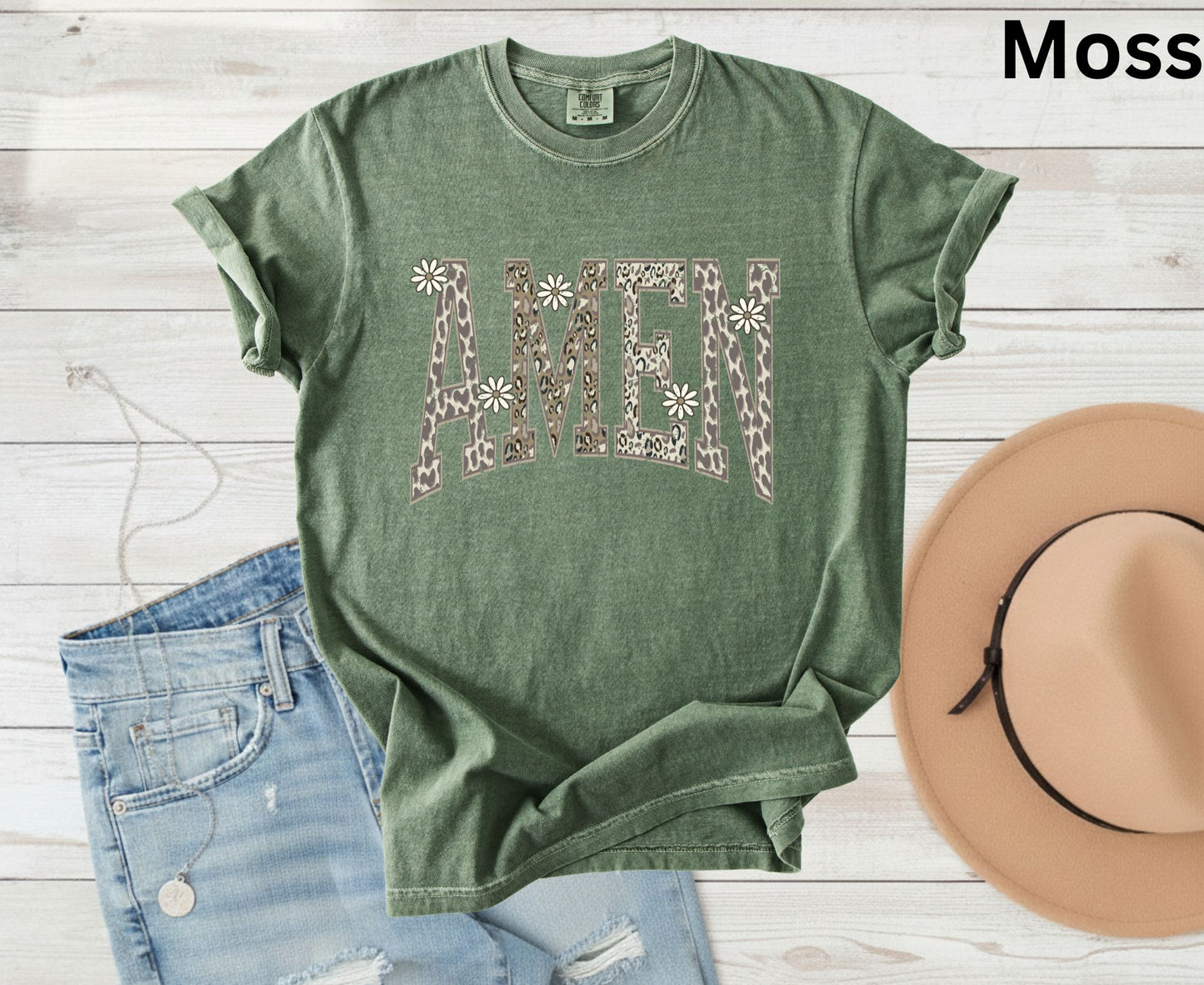 Amen T Shirt Leopard Print Christian Tee Daisy Floral Faith Shirt Adult Youth Toddler Baby Religious Gift Cheetah Print Aesthetic Women Tee
