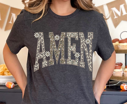Amen T Shirt Leopard Print Christian Tee Daisy Floral Faith Shirt Adult Youth Toddler Baby Religious Gift Cheetah Print Aesthetic Women Tee