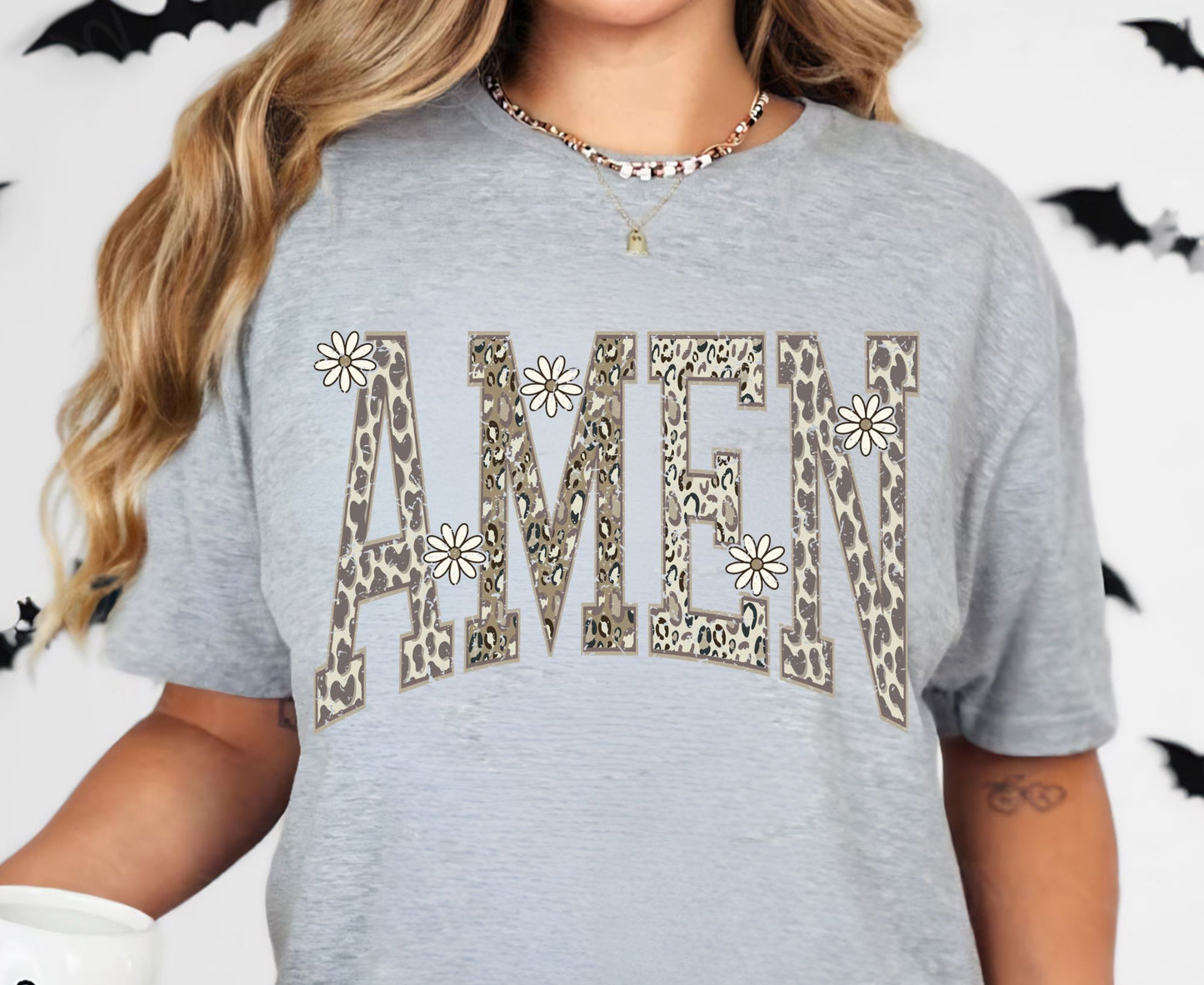 Amen T Shirt Leopard Print Christian Tee Daisy Floral Faith Shirt Adult Youth Toddler Baby Religious Gift Cheetah Print Aesthetic Women Tee