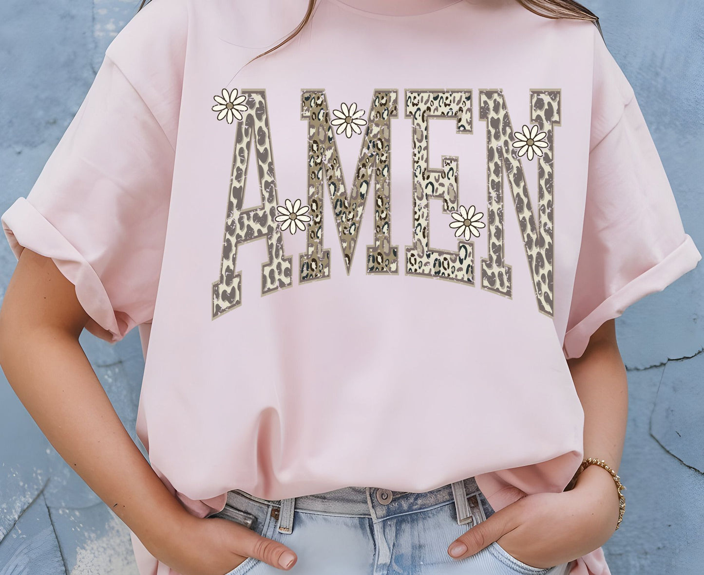 Amen T Shirt Leopard Print Christian Tee Daisy Floral Faith Shirt Adult Youth Toddler Baby Religious Gift Cheetah Print Aesthetic Women Tee
