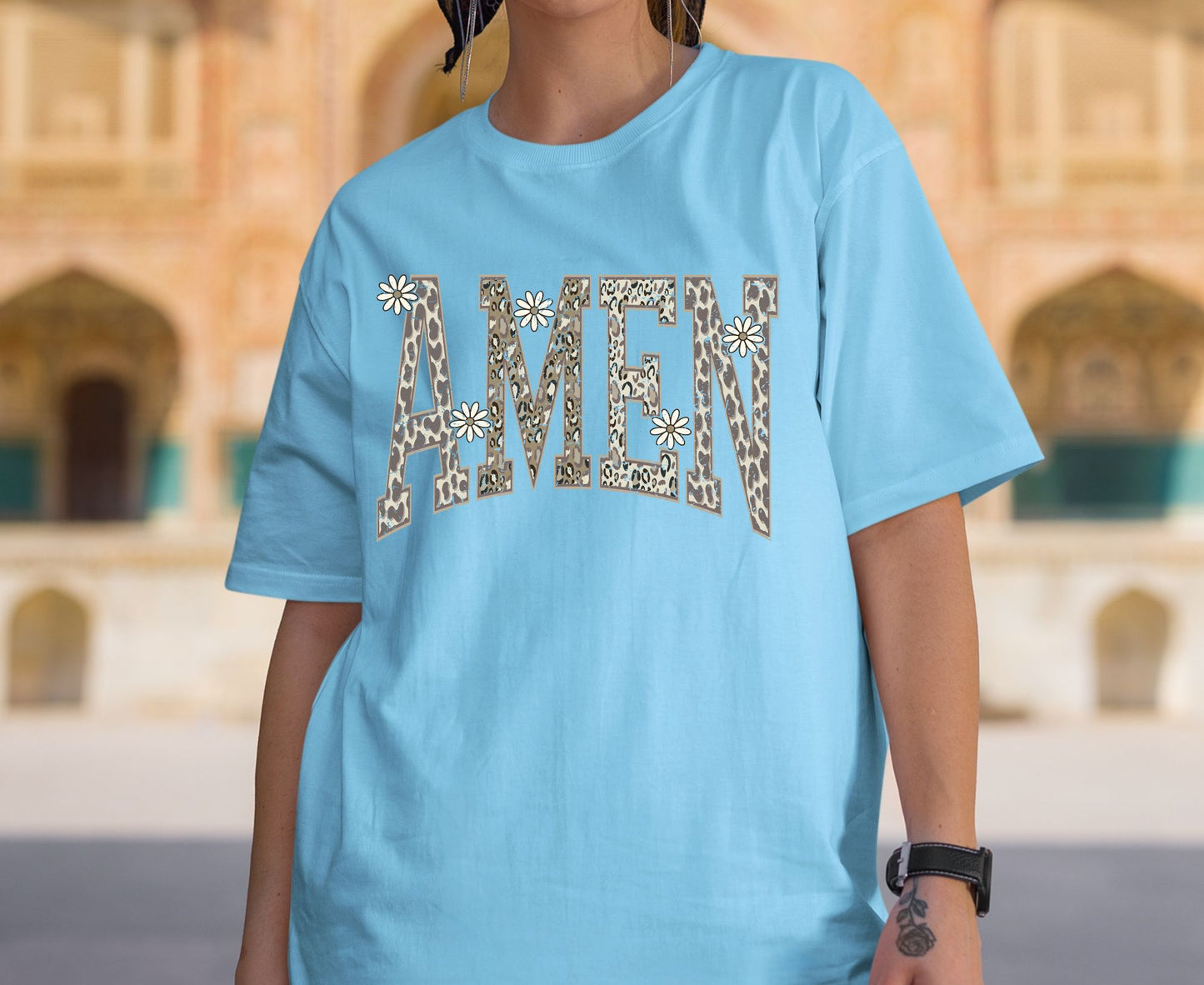 Amen T Shirt Leopard Print Christian Tee Daisy Floral Faith Shirt Adult Youth Toddler Baby Religious Gift Cheetah Print Aesthetic Women Tee