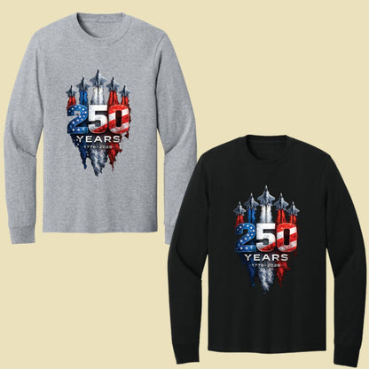 America 250 Years Comfort Colors T Shirts Jet Fighter Patriotic Tee Semiquincentennial 1776 2026 Shirt 4th of July Fourth of July Gifts