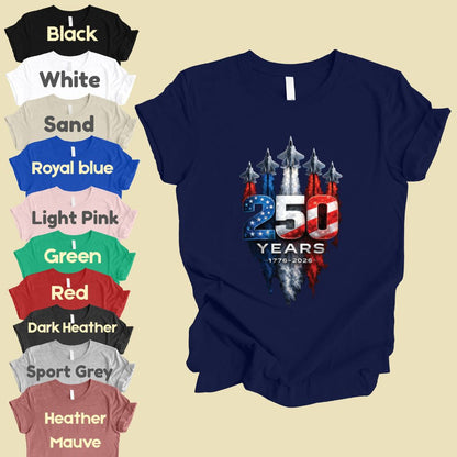 America 250 Years Comfort Colors T Shirts Jet Fighter Patriotic Tee Semiquincentennial 1776 2026 Shirt 4th of July Fourth of July Gifts