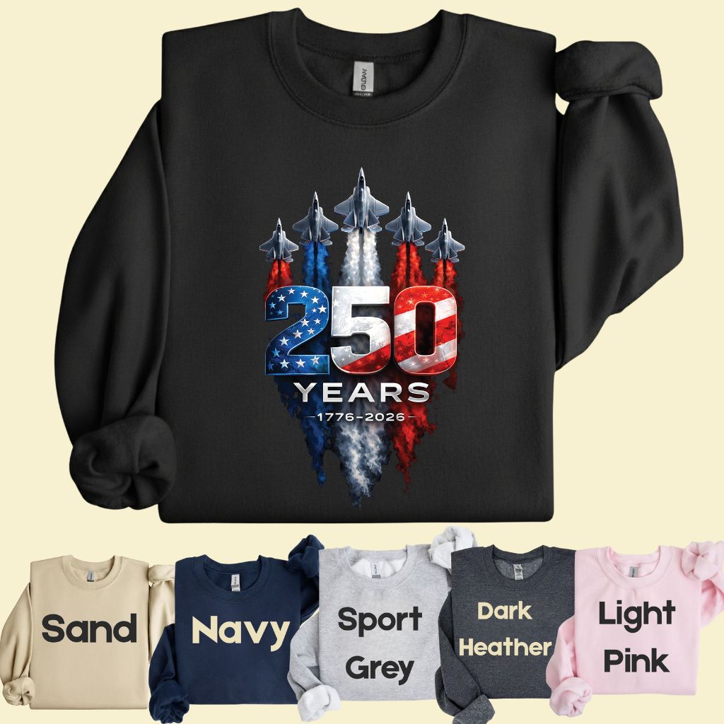 America 250 Years Comfort Colors T Shirts Jet Fighter Patriotic Tee Semiquincentennial 1776 2026 Shirt 4th of July Fourth of July Gifts