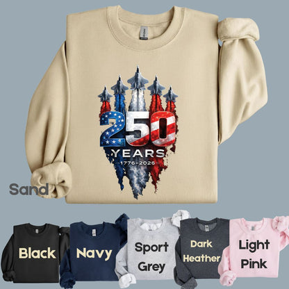 America 250 Years Comfort Colors T Shirts Jet Fighter Patriotic Tee Semiquincentennial 1776 2026 Shirt 4th of July Fourth of July Gifts