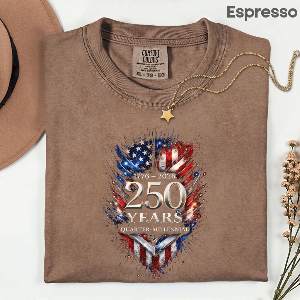 America 250 Years Comfort Colors T Shirts Quarter Millennial Tee Semiquincentennial 1776 2026 Shirt Distressed American Flag Gifts